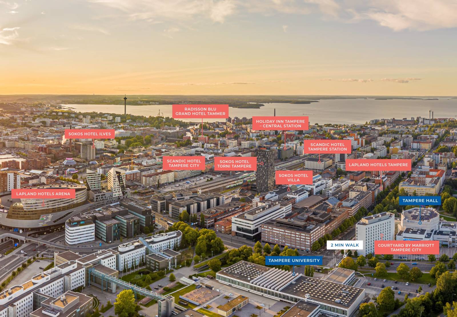 Tampereen keskustan hotellit kartalla