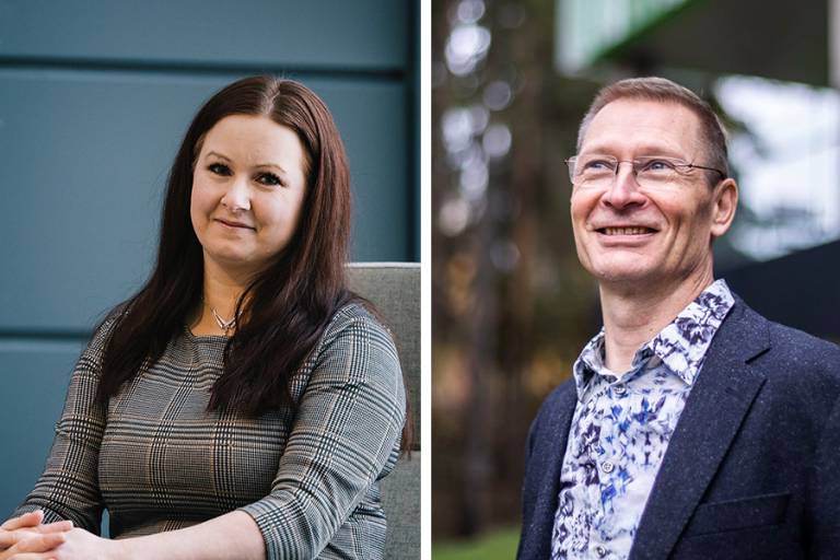 Jenni Kulmalan ja Anssi Auvisen henkilökuvat rinnakkain.