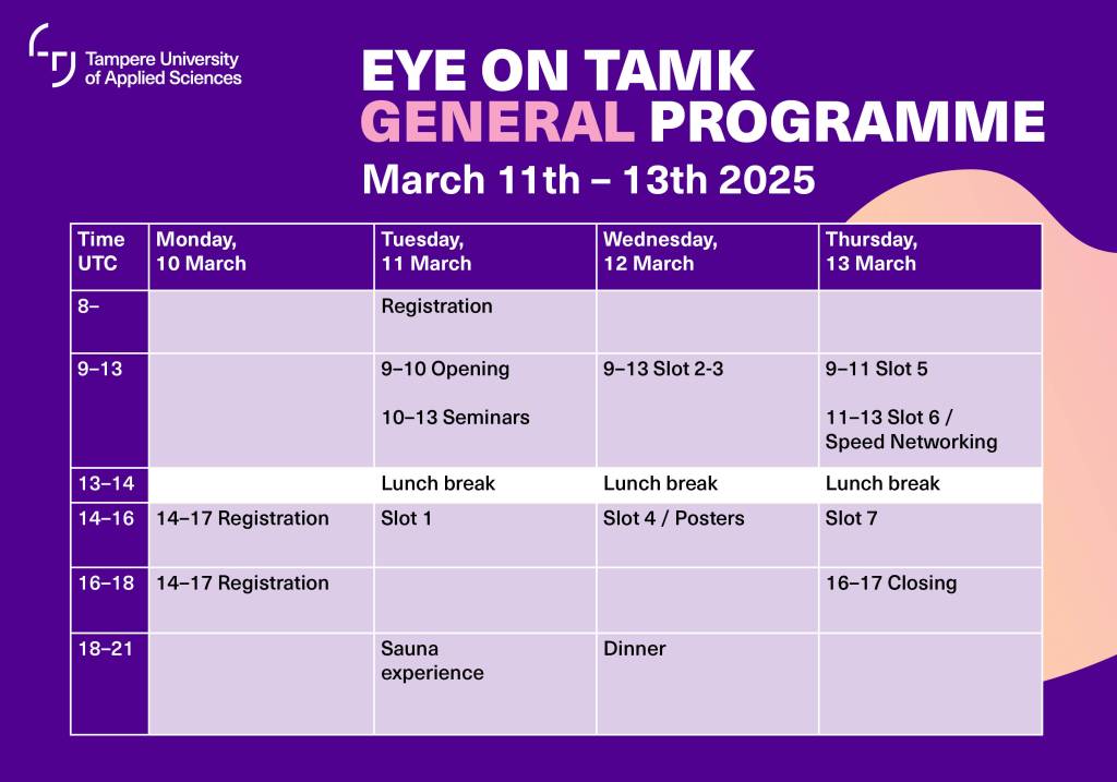 A schedule for 5 days on a purple background