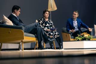 Paneelin keskustelijoina Rinna Kullaa, Kai Sauer ja Ville Voipio. Kuva: Jonne Renvall, Tampereen yliopisto