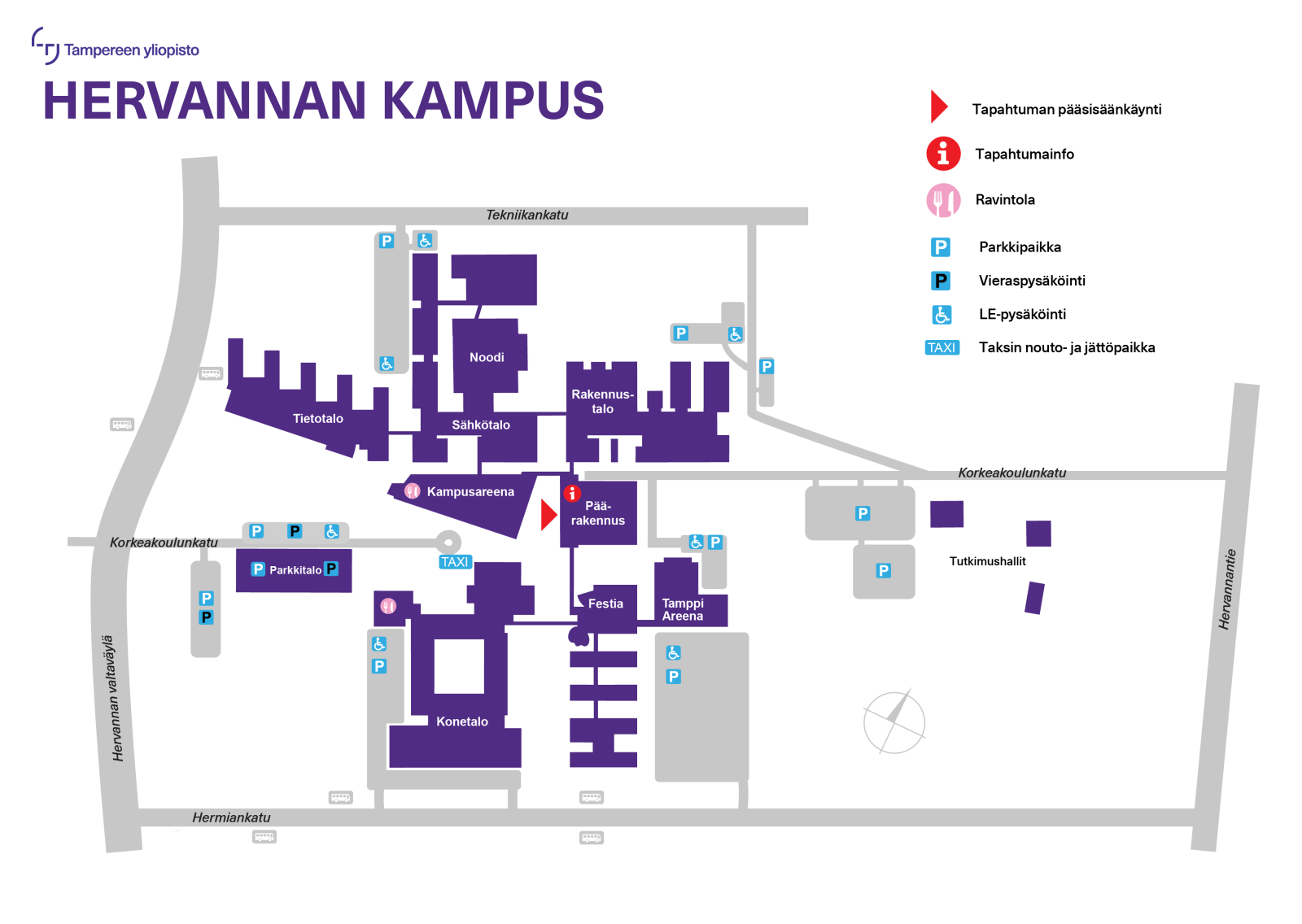 Hervannan kampuksen kartta.