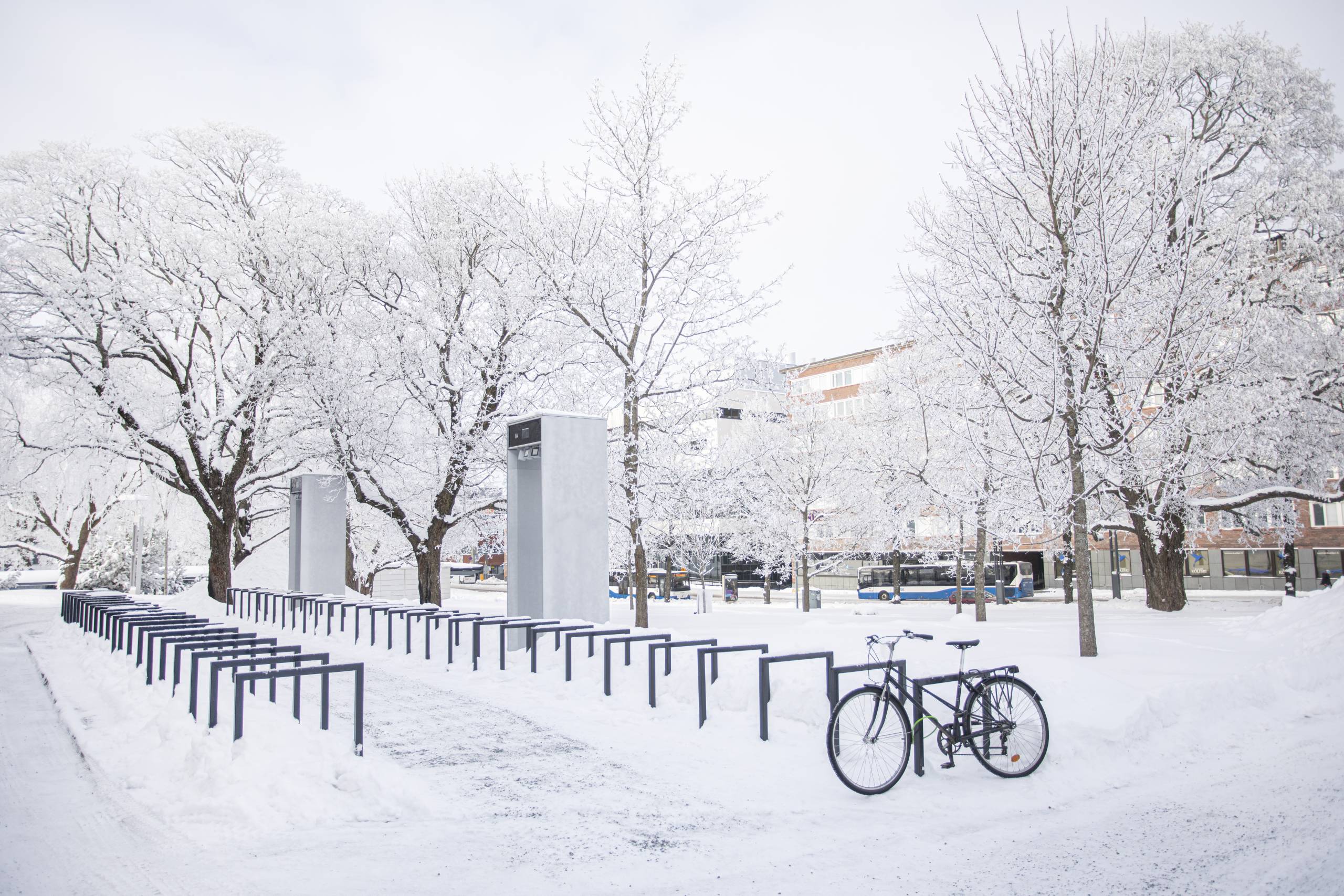 The university city centre campus in the wiinter time.