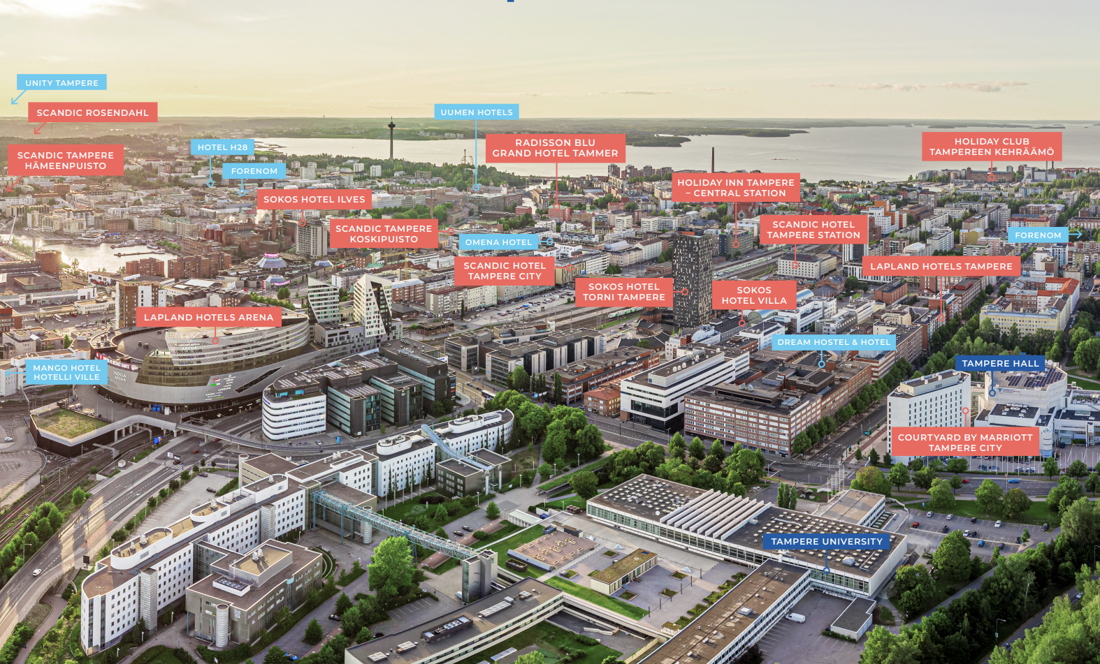 Decorative air picture of hotels in Tampere.