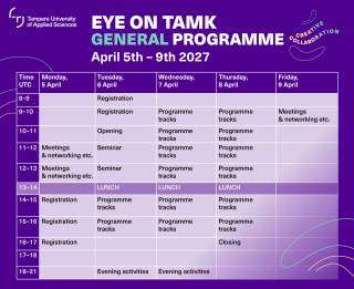 A table descripting the general programme for Eye on TAMK 2027