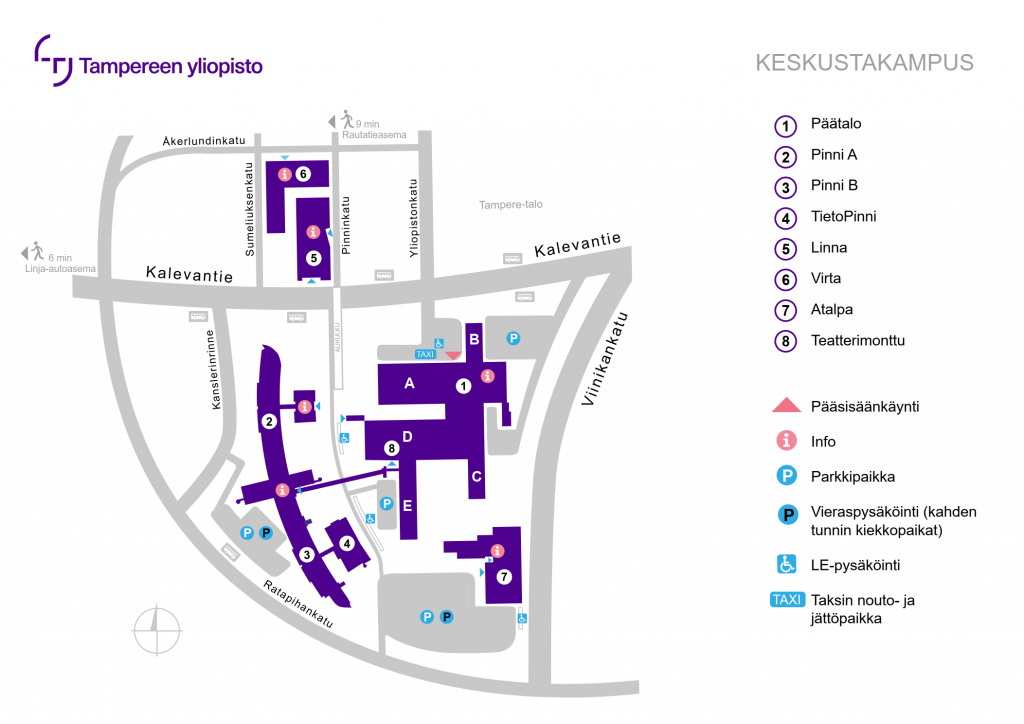 Tampereen yliopiston keskustakampuksen kartta